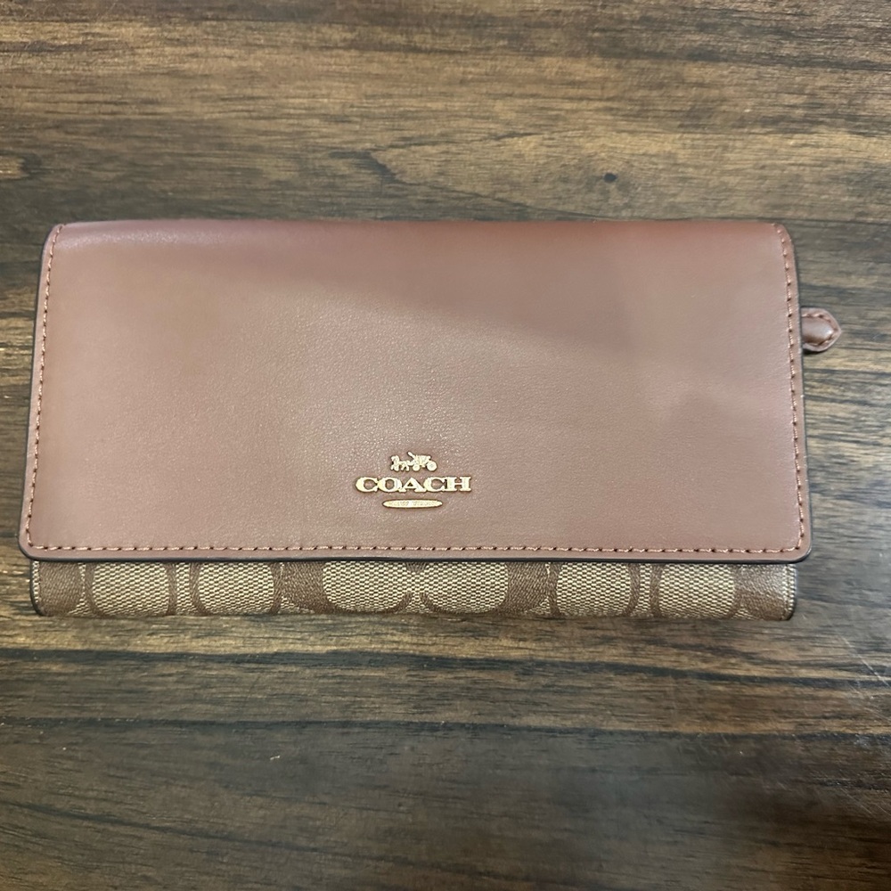 Coach Signature Slim Trifold Brown Wallet